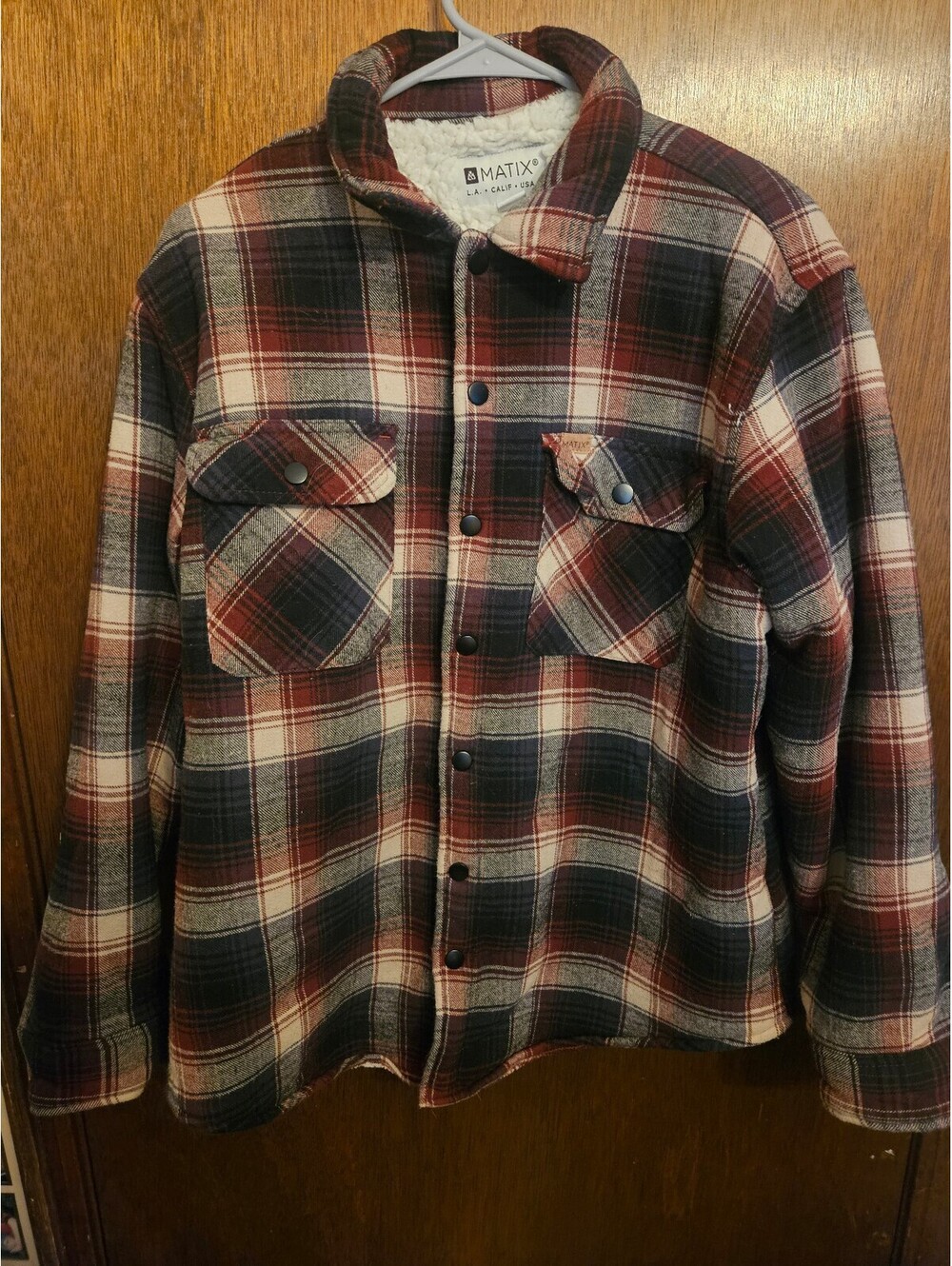 Matix Men's Sherpa Lined Plaid Flannel Jacket in Red, Black, and White - Size L